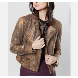 We The Free Vegan Leather Snakeskin Fenix Moto Jacket